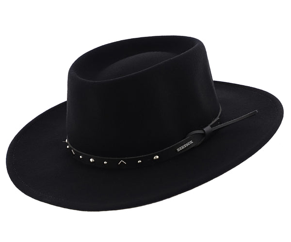 Gambler Hat Cowboy Fedora 100% Wool Men's Black Crushable Hats