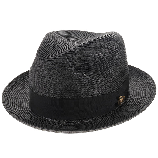 Mens Dobbs Rosebud Milan Straw Fedora Hat, black, grey