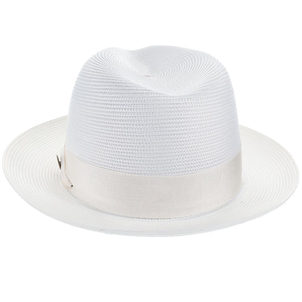 Mens Dobbs Rosebud Milan Straw Fedora Hat, black, grey