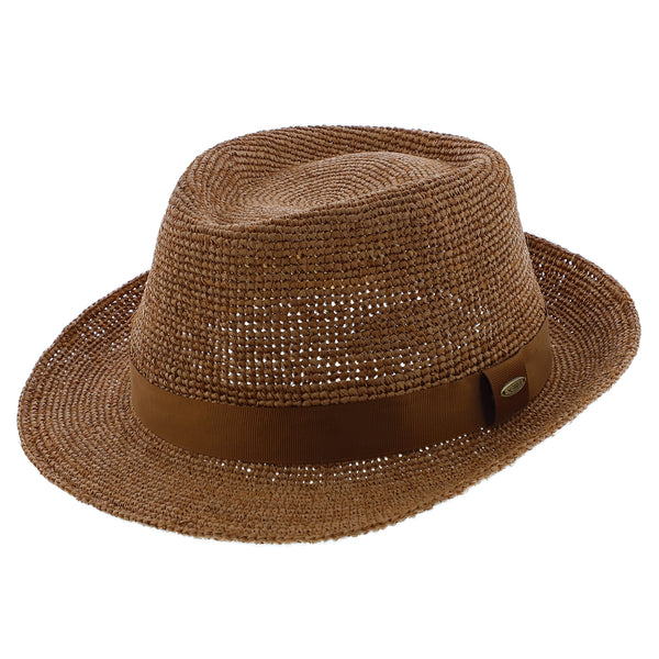 Lucia Scala MR194OS Tea Crocheted Raffia Straw Fedora Hat