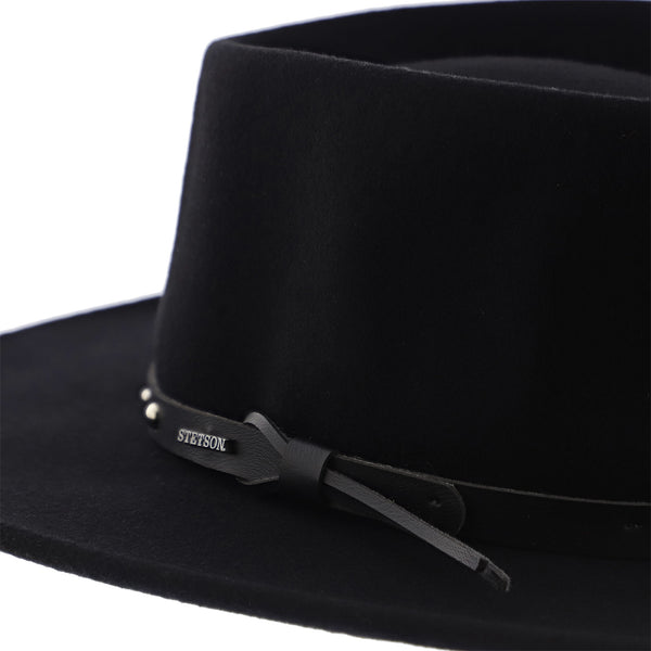 Mens Stetson Black Hawk Wool Gambler Style Hat, black
