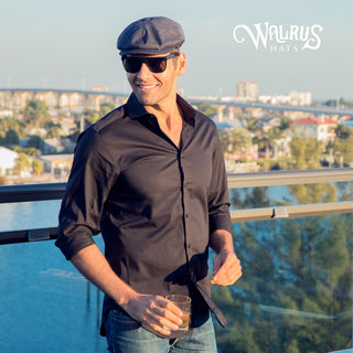 Oxford - Walrus Hats Navy/Green Houndstooth Polyester 8 Panel Newsboy Cap