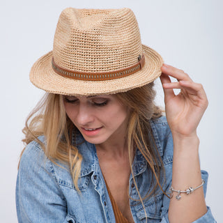 Cast Away - Walrus Hats Crocheted Raffia Straw Fedora Hat w/ Band