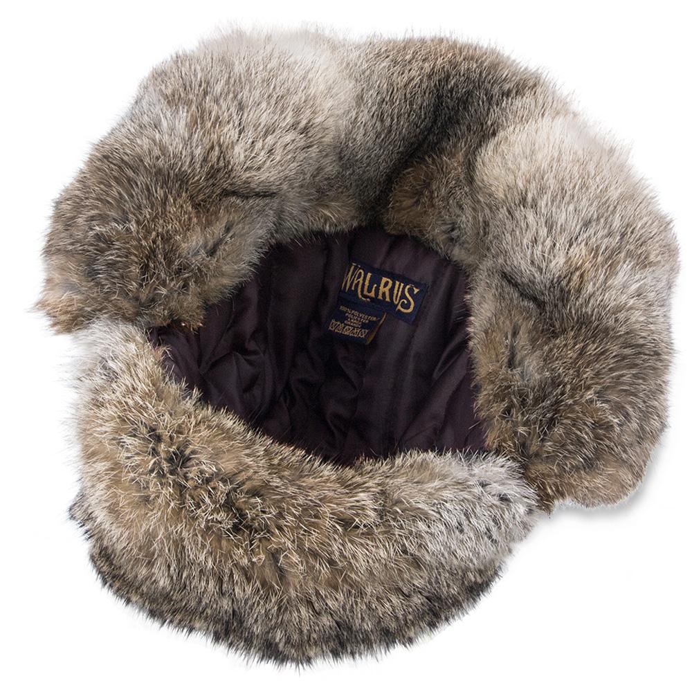 Ladies Brown Suede Trapper Hat with Grey Rabbit Fur