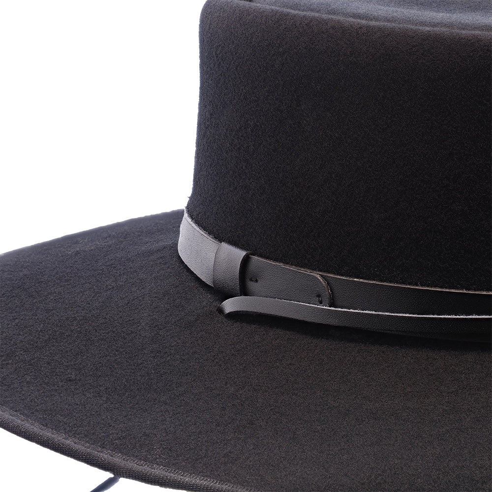 Bolero Hat | The Galloper | Black Wool Felt Flat Crown Wide Brim Hat Men Women | Western Hats