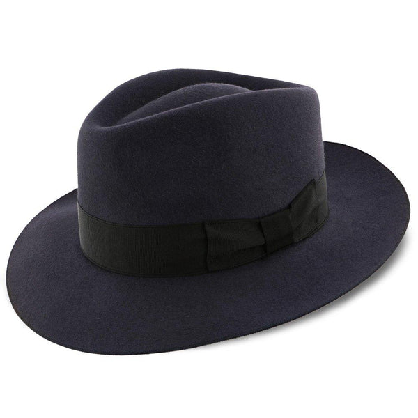 Egan Dobbs Navy Fur Felt Fedora Hat, red, grey, blue