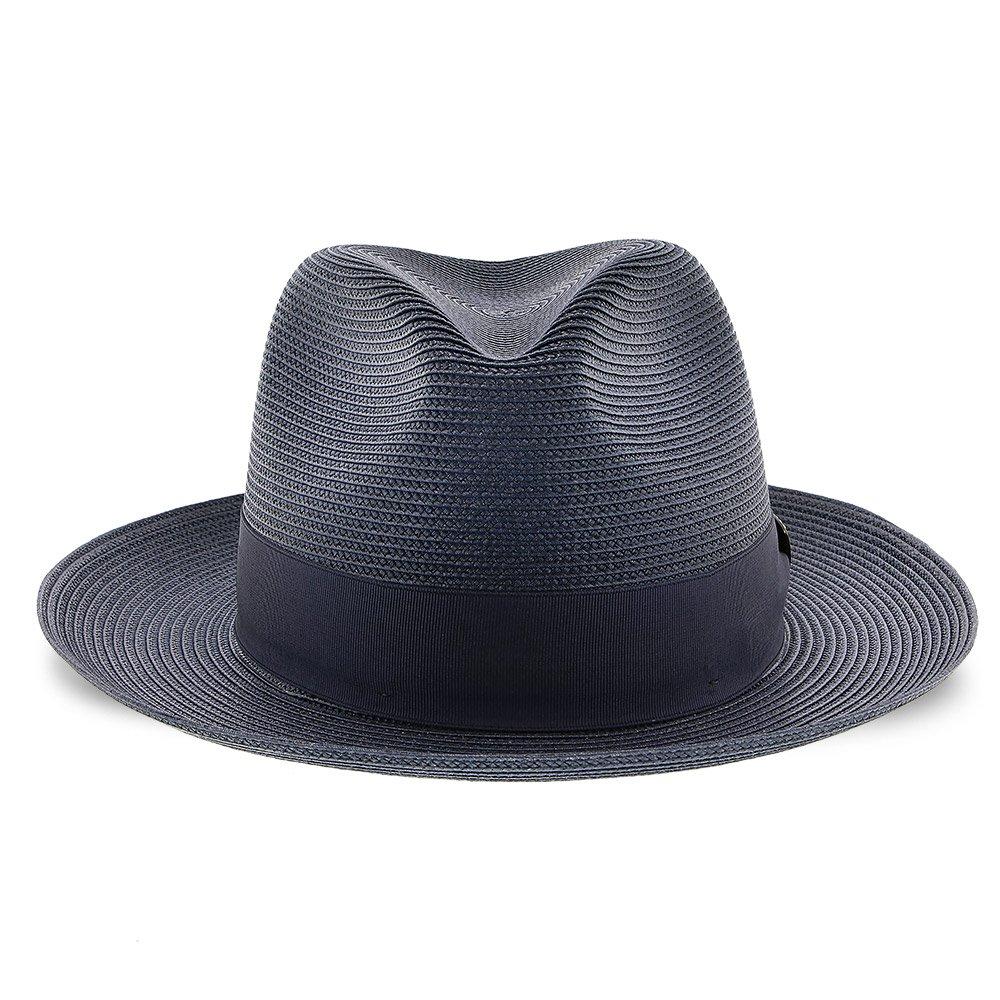 Mens Dobbs Rosebud Milan Straw Fedora Hat, black, grey
