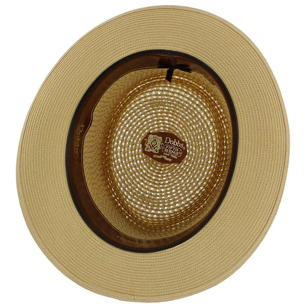 Mens Dobbs Bishop Milan Straw Pork Pie Hat, Black, White