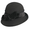 Scala Cloche The Kinsey - Scala LF170 Black Wool Felt Cloche Hat w/ Velvet Bow & Adjustable Drawstring