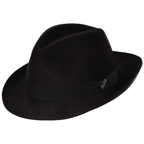 Lascar Woolrich W5052 Grey Wool Felt Crushable Fedora Hat, black